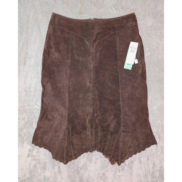 Multiples Sz12 Dead Stock Boho leather Brown Skirt Cowgirl Country Rodeo Y2K - Picture 1 of 12